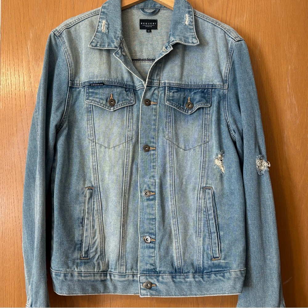 Men's Denim Distressed Jacket in Light Blue by Request